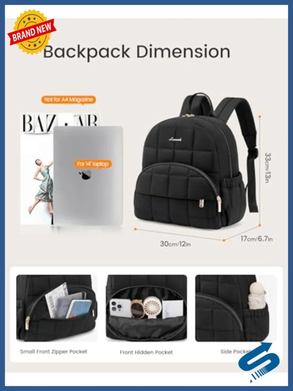 Quilted Puffer Backpack for Women, Lightweight Daypack with Anti-theft Pocket,
